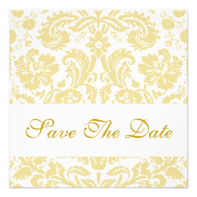 Save The Date White Cream Floral Damask Custom Announcement