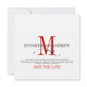 Save the Date White Red Monogram Announcement invitation
