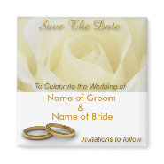 Save The Date White Rose & Rings magnet