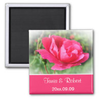 save the date, wild pink rose flowers. refrigerator magnets
