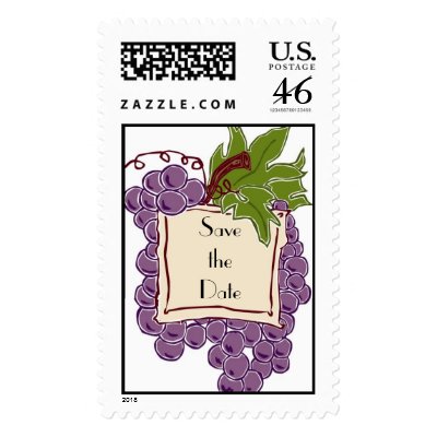 Save the Date Wine Themed Wedding Postage Stamp by frugalbride