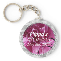 Save the Date with Pearls and Pink Floral Design Key Chains