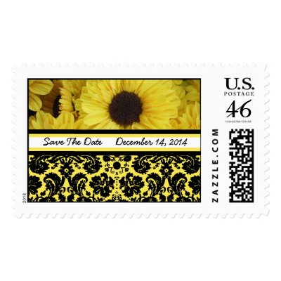 Save The Date Yellow Daisy & Damask Stamp