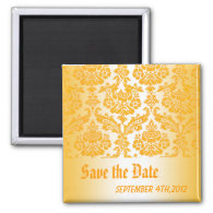 save the date yellow damask fridge magnet