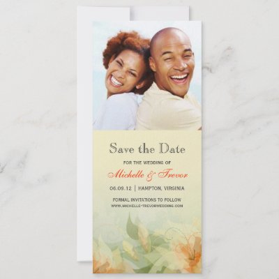 Save the Date - Yellow Tangerine Floral Photo Custom Announcements