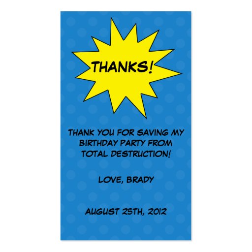 Save the Day Superhero Custom Birthday Favor Tags Business Card Template