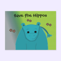Save the Hippos - Blue Hippopotamus postcards