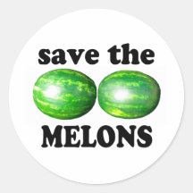 save the melons on white round stickers