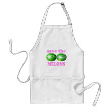 save the melons on white with pink apron