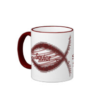 Savior Fish - Deep Red mugs by ChristianFish Savior Fish - Deep Red mugs
