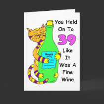 Savor 40 Winey Cat Birthday Card