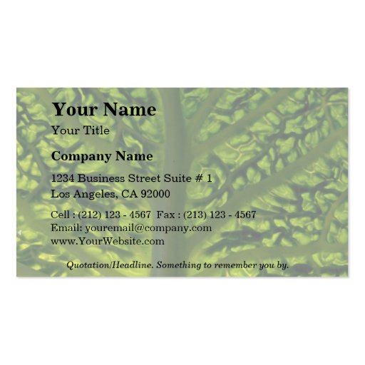 Savoy cabbage leaf business card template (front side)