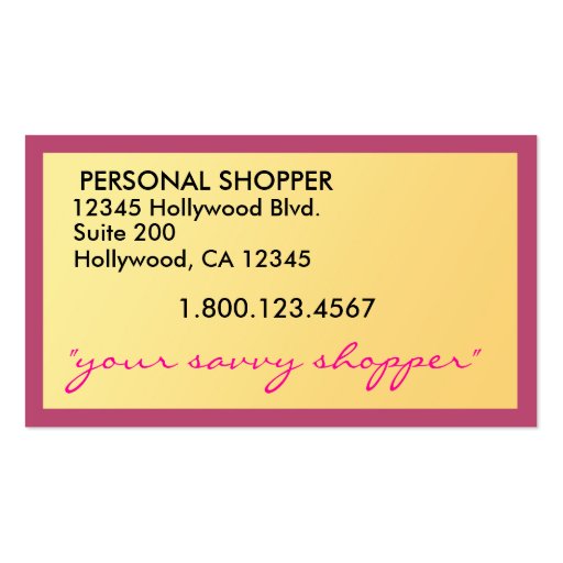 Savvy Shopper Personal Shopper Business Card (back side)