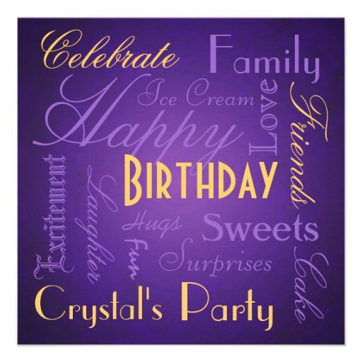 Savvy Type Birthday Party Purple Invitation