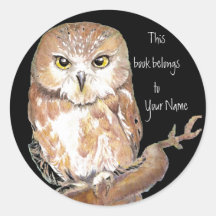 Saw Whet Owl Book Plate Sticker