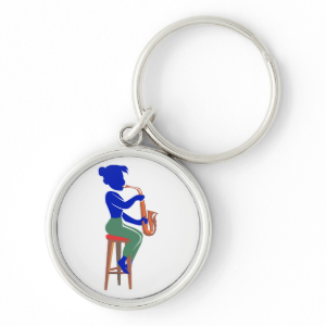 sax female sitting player abstract blue.png keychains