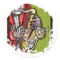 Sax Man Distressed Round Stickers