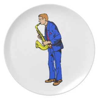 Sax Player Male Blue Suit Side View Music Graphic