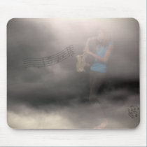 Sax player, playing up a "storm" mousepads