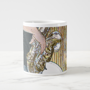 sax player posterized saxophone golden extra large mug