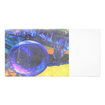 sax yellow blue grunge scratch music design custom photo card