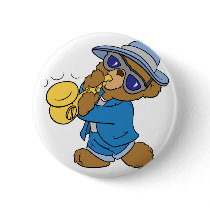 Saxaphone Jazz Blues Bear Pinback Button