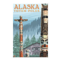 Saxman Totem Village Vintage Travel Poster Gallery Wrapped Canvas