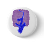 Saxophone and hands, blue version pinback button