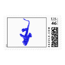 Saxophone and hands, blue version postage