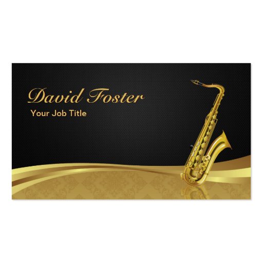 Saxophone Brass Instrument Elegant Gold Damask Business Card Template (front side)