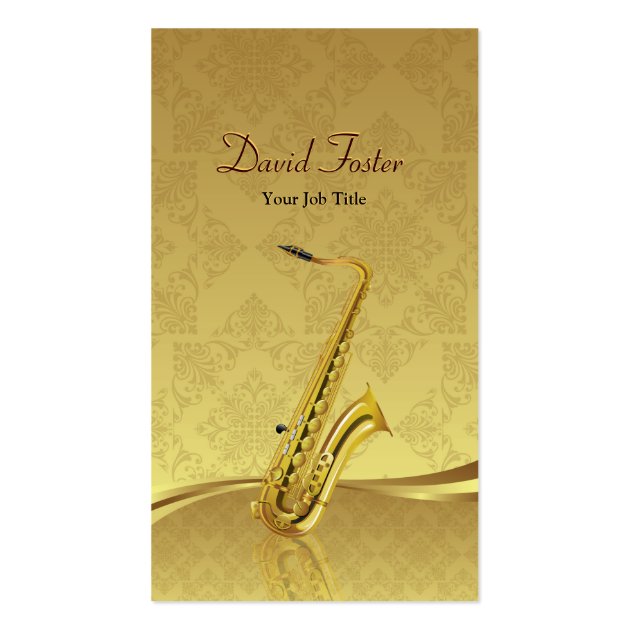 Saxophone Brass Instrument Elegant Gold Damask Business Card Template