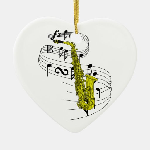 Saxophone DoubleSided Heart Ceramic Christmas Ornament Zazzle