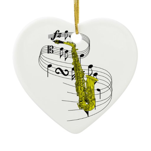 Saxophone DoubleSided Heart Ceramic Christmas Ornament Zazzle