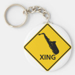 Saxophone Crossing Highway Sign Key Chains