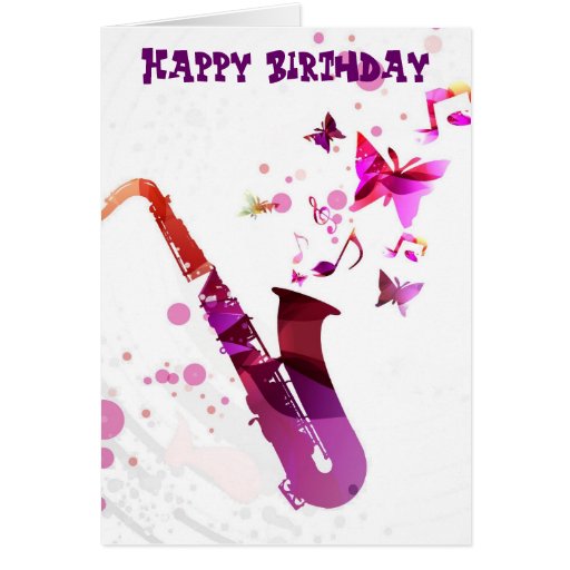 Saxophone cute music and butterflies birthday card Zazzle