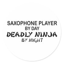 Saxophone Deadly Ninja by Night Round Sticker