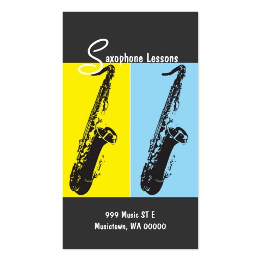 Saxophone Lessons, Instructor, Music Business Card (front side)
