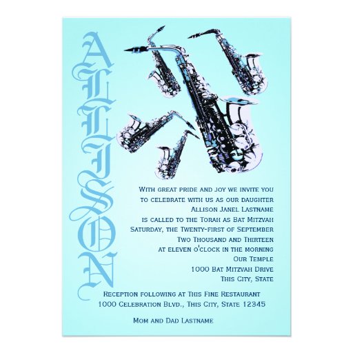 Saxophone Music Bat Mitzvah Personalized Announcement