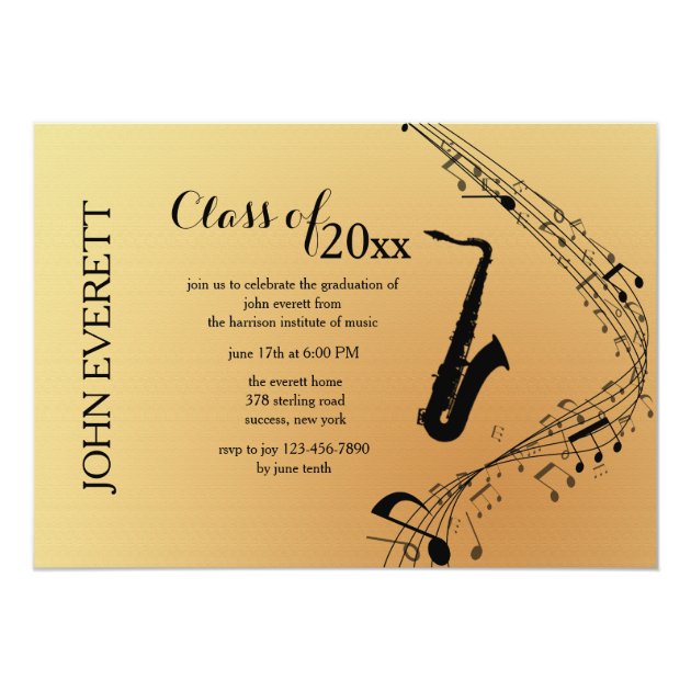 Saxophone Musical Instrument Invitation (front side)