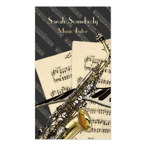 Saxophone & Piano Music Personalized Business Card Template (front side)