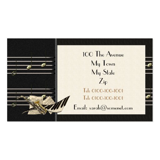Saxophone & Piano Music Profile Card Business Card (back side)