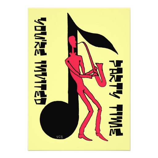 Saxophone playing man party invitation card