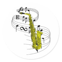 Saxophone Round Stickers