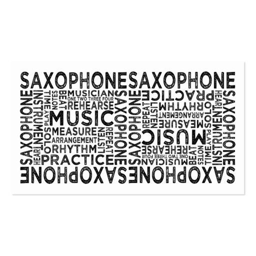 Saxophone Typography Business Cards (front side)