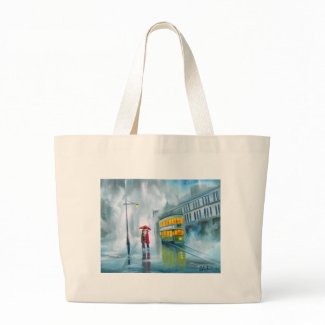 SAYING GOODBYE Tram oil painting rainy day bag