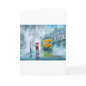 SAYING GOODBYE Tram oil painting rainy day card