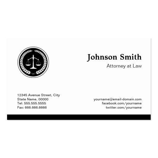 Scale of Justice Lawyer Attorney - Simple Elegant Business Card Templates (back side)