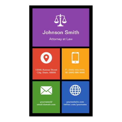 Scale of Justice Lawyer - Colorful Tiles Creative Business Card Templates (back side)