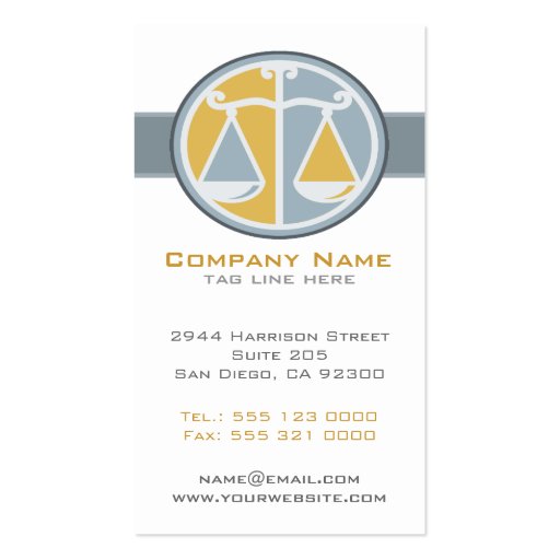 Scales of Justice Attorney Business Card (back side)