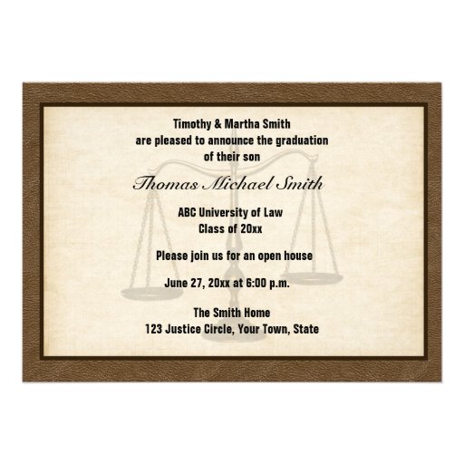 Scales of Justice, Brown, Graduate Annoucement Personalized Invite